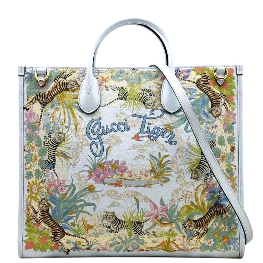 Authentic Gucci Tiger White Floral Leather Tote